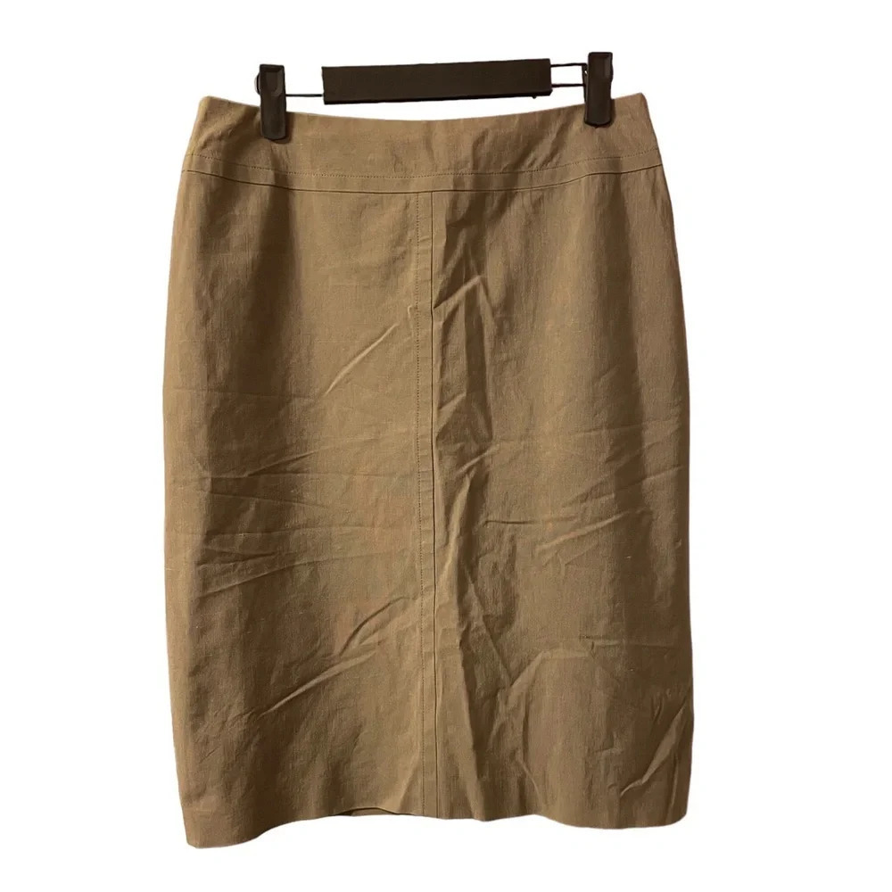 AKRIS BEIGE WOOL CLASSIC PENCIL SKIRT